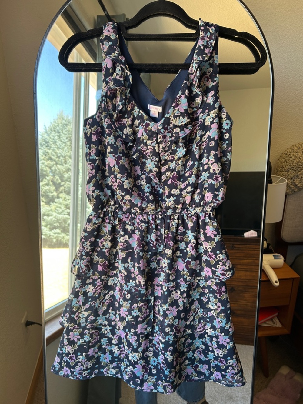 Xhilaration by Target Navy Floral Tiered Sundress with Pink & Light Blue Flowers